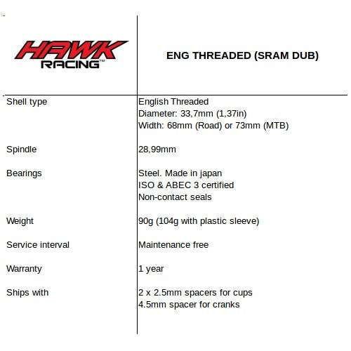 Filetage Anglais (BSA) pour Sram DUB